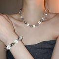 Sparkling Rhinestone Crystal Beaded Elastic Bracelet Necklace Jewelry Set, Minimalist Round Design view 3