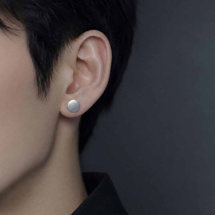 Minimalist Silver Round Alloy Dumbbell Studs Elegant Unisex Cool Titanium Steel Ear Bone Earrings