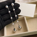 Elegant Luxury Pearl Beaded Waterdrop Alloy Chain Tassel Long Drop Dangle Statement Earrings view 2