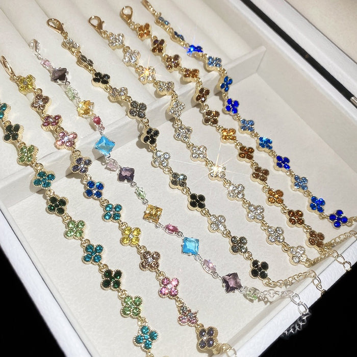 Light Luxury Alloy Zircon Flower Bracelet For Women, Style Niche Design Hand Rope Jewelry