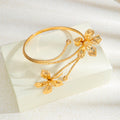 Gold Plated 3D Flower Open Arm Cuff Exaggerated Petal Upper Arm Bracelet French Vacation Style view 3