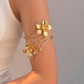 Gold Plated 3D Flower Open Arm Cuff Exaggerated Petal Upper Arm Bracelet French Vacation Style view 1