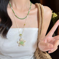 Old Money Green Glass Pearl Flower Geometric Beaded Necklace For Women Summer Layering Jewelry view 4