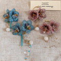 Bohemian Faux Crystal Knitted Flower Pearl Long Drop Earrings Vacation Style view 2