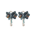 Bohemian Faux Crystal Knitted Flower Pearl Long Drop Earrings Vacation Style view 5