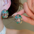 Vintage Alloy Rhinestone Diamond Flower Stud Earrings Retro Palace Light Luxury Jewelry view 4