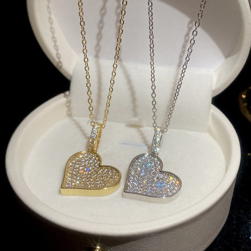 Korean Instagram Style Sparkling Zircon Heart Copper Necklace Light Luxury Collarbone Choker