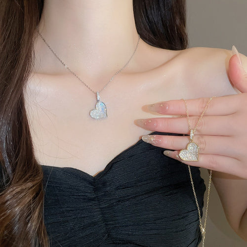 Korean Instagram Style Sparkling Zircon Heart Copper Necklace Light Luxury Collarbone Choker