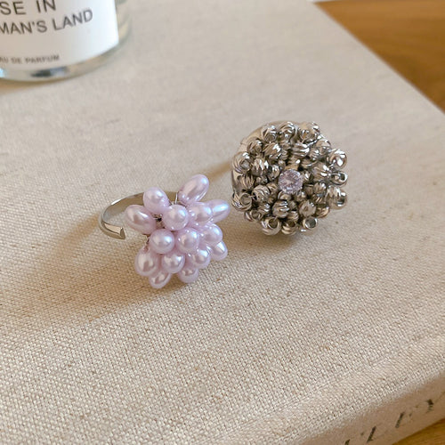 Hollow Round Flower Faux Pearl Ring For Women Light Luxury Fashion OL Index Finger Jewelry