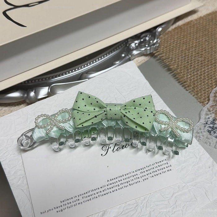 Polka Dot Pearl Banana Hair Clip French Bow Style