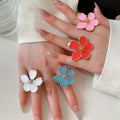 Alloy Enamel Flower Open Ring For Women, Trendy Style Adjustable Index Finger Jewelry view 3