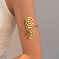 Gold Plated Double Layer Spiral Arm Cuff, Smooth Geometric Open Upper Arm Bracelet For Women view 1