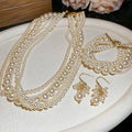 French Vintage Faux Pearl Beaded Earrings Necklace Bracelet Jewelry Set Old Money Geometric Style view 2