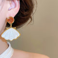 Resin Oval Shell Drop Earrings With Silver Needle Posts, Vintage OL Style Statement Jewelry view 3