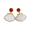 Resin Oval Shell Drop Earrings With Silver Needle Posts, Vintage OL Style Statement Jewelry view 5
