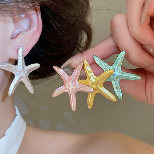 Sweet Alloy Starfish Pendant Necklace And Silver Needle Stud Earrings Jewelry Set For Women