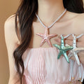 Sweet Alloy Starfish Pendant Necklace And Silver Needle Stud Earrings Jewelry Set For Women view 4