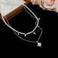 Light Luxury Double Layer Faux Pearl Necklace With Sparkling Zircon Starburst Pendant For Women view 2