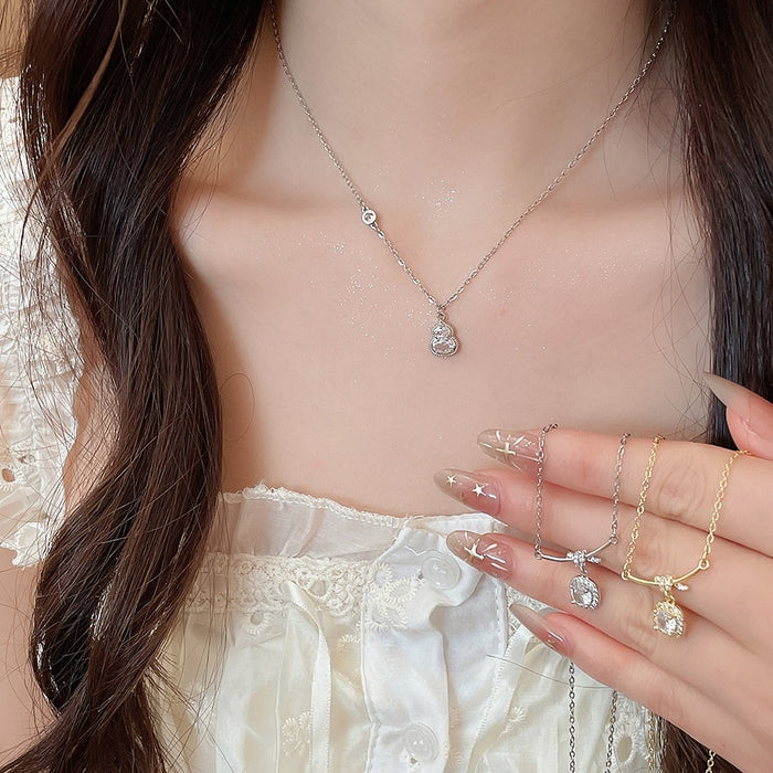14K Gold Plated Copper Zircon Square Gourd Pendant Necklace For Women Old Money Minimalist Collarbone Jewelry