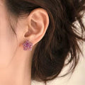 Elegant Pink Rhinestone Crystal Flower Studs Sweet Korean Light Luxury Commuter Fashion Earrings view 1
