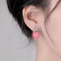 Elegant Sweet Alloy Rhinestone Bow Pink Enamel 3D Strawberry Pendant Drop Stud Fashion Earrings view 1
