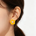 Elegant Yellow Enamel Flower Stud With Rhinestone Center Alloy Silver Needle Fashion Earrings view 2