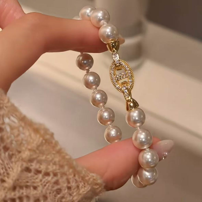 2026 Zircon Round Bead Faux Pearl Beaded Bracelet Modern Minimalist Geometric Jewelry