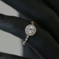 Rose Gold Tone Round Halo Ring with Openwork Band Design view 3