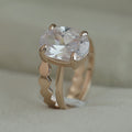 Rose Gold Tone Oval Solitaire Ring with Wavy Band Design view 3