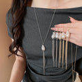 Old Money Iron Chain Tassel Pearl Necklace And Earrings Jewelry Set For Women view 1