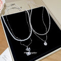 Light Luxury Double Layer Faux Pearl Necklace With Rhinestone Beaded Flower And Geometric Square Pendant view 1