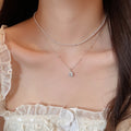 Light Luxury Double Layer Faux Pearl Necklace With Rhinestone Beaded Flower And Geometric Square Pendant view 4