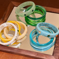 Modern Minimalist Acrylic Marbled Round Open Bangle For Women, Sweet Fresh Style Hand Jewelry view 3