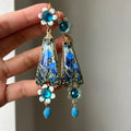 Vintage New Chinese Resin Lotus Flower Crystal Pendant Clip-on Earrings With Rhinestone Accents view 3