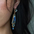 Vintage New Chinese Resin Lotus Flower Crystal Pendant Clip-on Earrings With Rhinestone Accents view 4