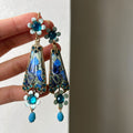 Vintage New Chinese Resin Lotus Flower Crystal Pendant Clip-on Earrings With Rhinestone Accents view 1
