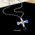 Style Faux Pearl Zircon Cross Geometric Sweater Necklace For Women view 4