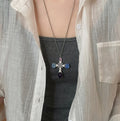 Style Faux Pearl Zircon Cross Geometric Sweater Necklace For Women view 3