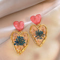 Resin Heart Flower Stud Earrings With Silver Posts Vacation Statement Light Luxury Jewelry view 3