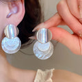 Modern Korean Round Shell Alloy Stud Earrings With Silver Posts Minimalist Geometric Jewelry view 1