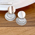 Modern Korean Round Shell Alloy Stud Earrings With Silver Posts Minimalist Geometric Jewelry view 2