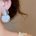 Modern Korean Round Shell Alloy Stud Earrings With Silver Posts Minimalist Geometric Jewelry view 3