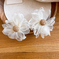 French Vintage Mesh Fabric Flower Stud Earrings For Women, Sweet Vacation Style Jewelry view 2