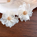 French Vintage Mesh Fabric Flower Stud Earrings For Women, Sweet Vacation Style Jewelry view 4