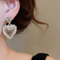 Vintage Maillard Style Copper Heart Lace Stud Earrings Fashion OL Niche Design For Women view 3