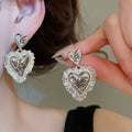 Vintage Maillard Style Copper Heart Lace Stud Earrings Fashion OL Niche Design For Women view 1