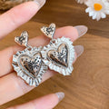 Vintage Maillard Style Copper Heart Lace Stud Earrings Fashion OL Niche Design For Women view 2