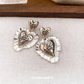 Vintage Maillard Style Copper Heart Lace Stud Earrings Fashion OL Niche Design For Women view 4