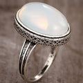 Faux Moonstone Transparent Oval Ring For Women, Vintage Blackened Side Texture Jewelry view 2