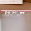 Elegant Butterfly Pearl Stud Earrings With Rhinestone Alloy Sweet Minimalist Animal Design view 4